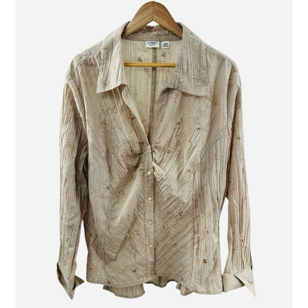 Cato Women's Brown Plus Size 26/28W Sparkle Floral Top Light Brown‎ Blouse